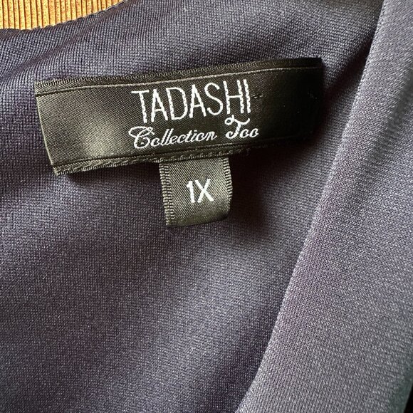 EUC Tadashi Collection Navy Blue V-Neck Twist Midi Dress in Women's 1X - Picture 4 of 10